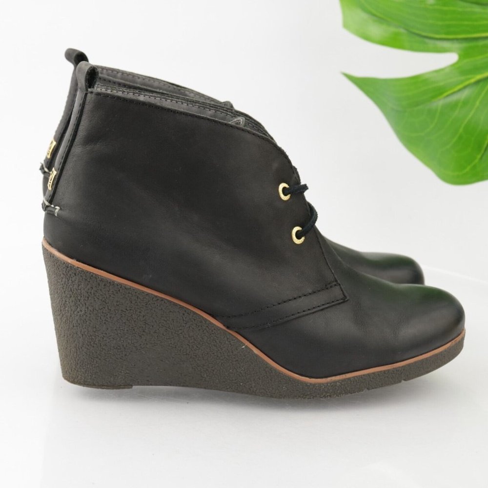 Sperry Women's Harlow Boot Size 10 Wedge Heel Lace Up Black Leather Boho Bootie - Picture 4 of 12